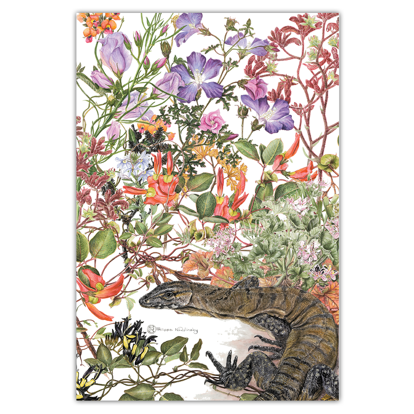 Heath Monitor Australian Botanical & Wildlife Linen Tea Towel