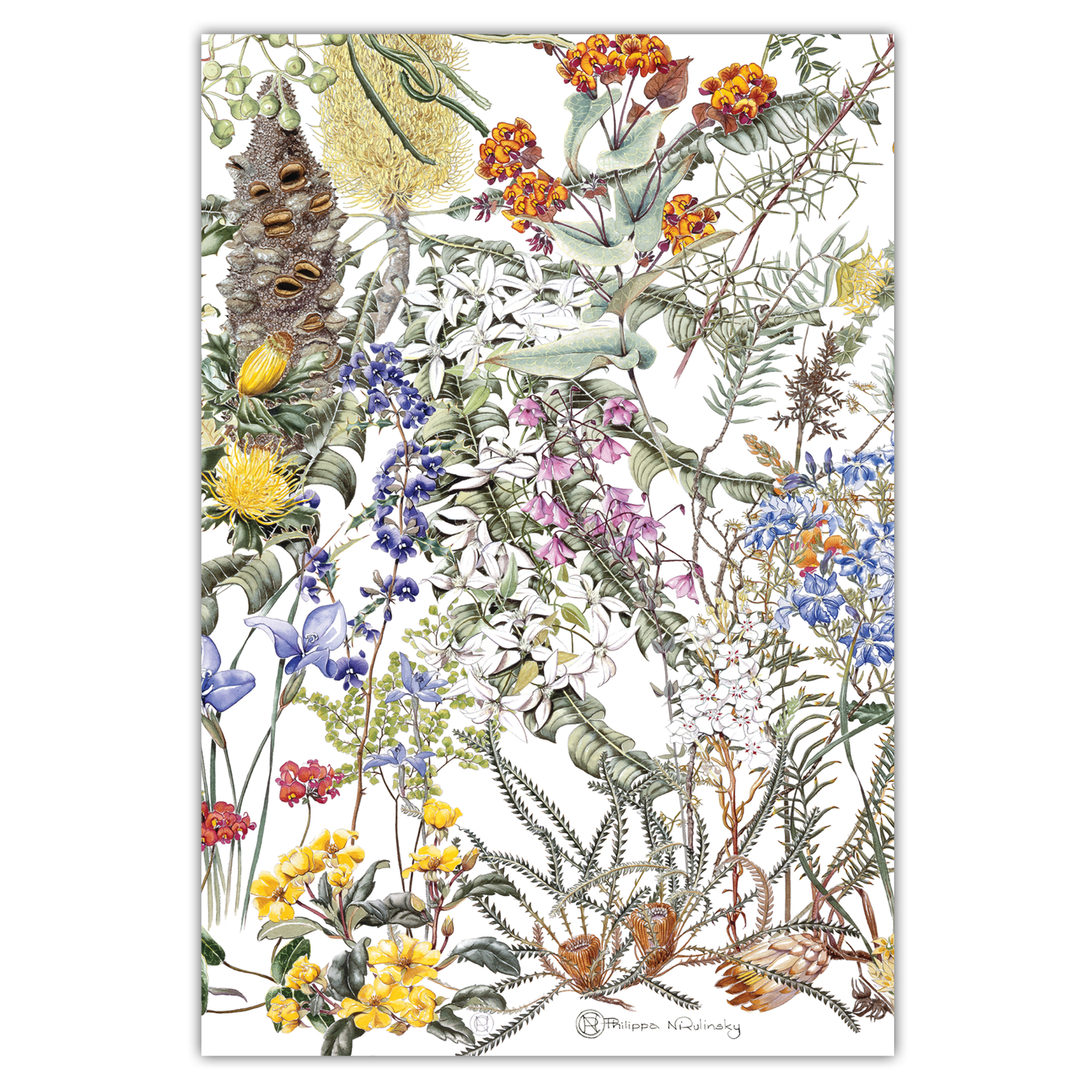 Jarrah Forest Wildflowers Australian Botanical Linen Tea Towel