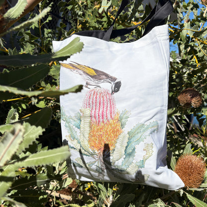 Honeyeater on Banksia Tote Bag