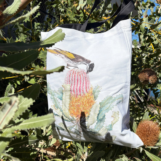 Honeyeater on Banksia Tote Bag