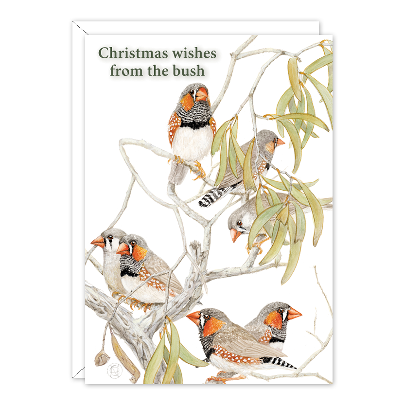Zebra Finches Christmas Australian Wildlife Christmas Card — A6