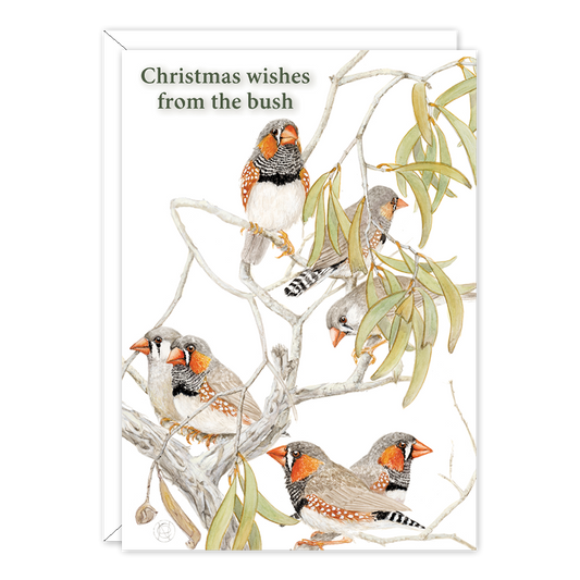 Zebra Finches Christmas Australian Wildlife Christmas Card — A6