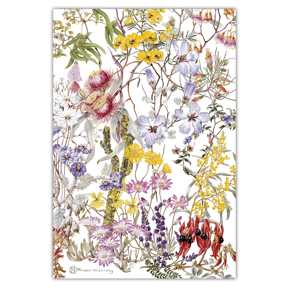 Goldfields Mulga Wildflowers Australian Botanical & Wildlife Linen Tea ...
