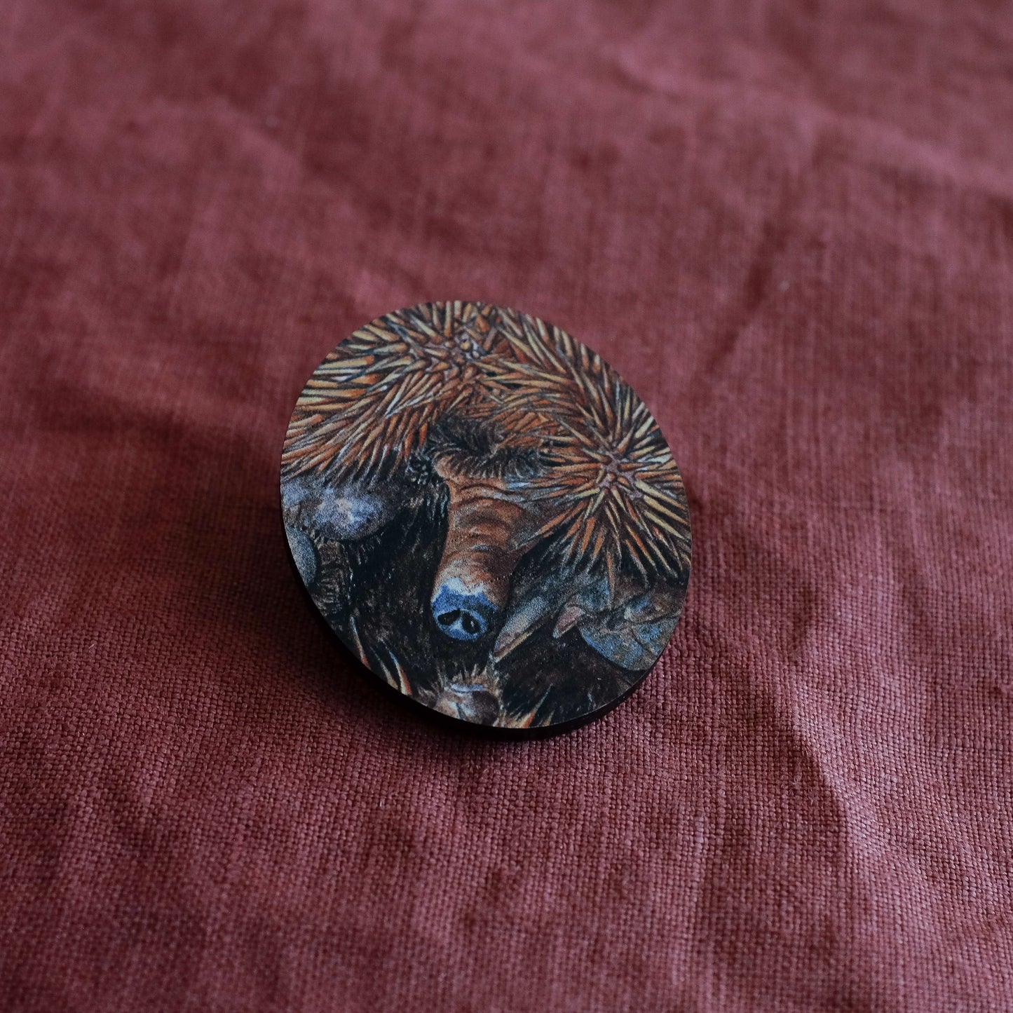 Wood Brooch: Echidna