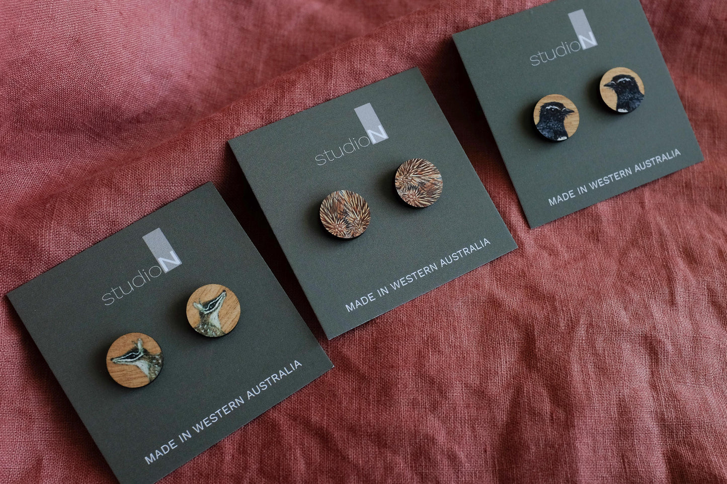 Wood Stud Earrings: Echidna