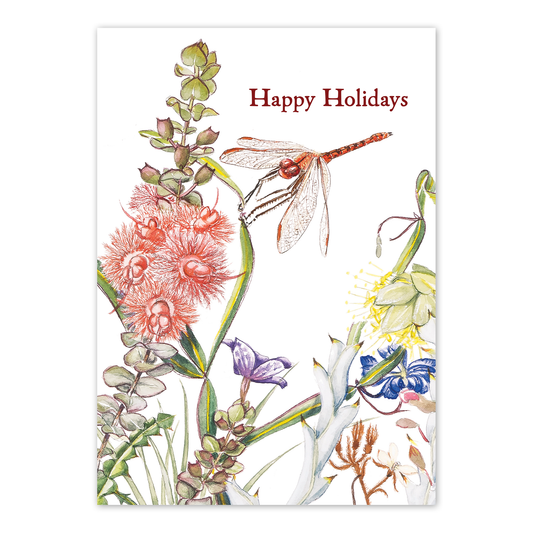 A6 Card: Dragonfly & Verticordia  'Happy Holidays'