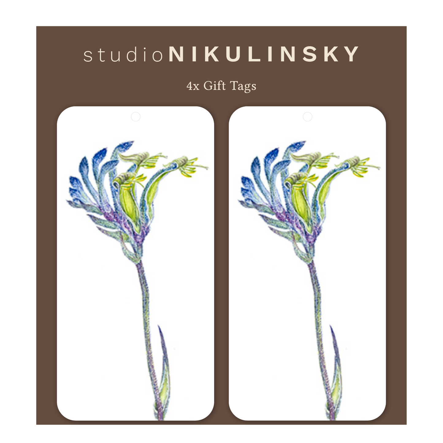 Rectangle Gift Tag Pack: Blue Kangaroo Paw