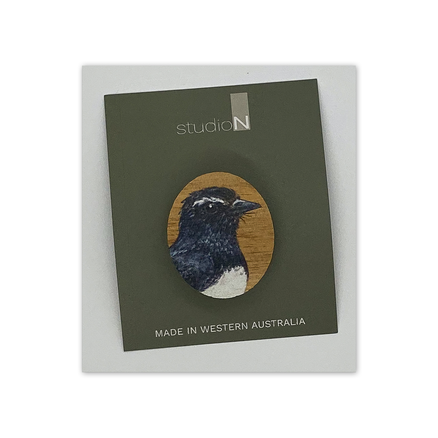 Wood Brooch: Willie Wagtail